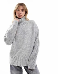 New Look Oversized Stand Neck Jumper In Grey For Women