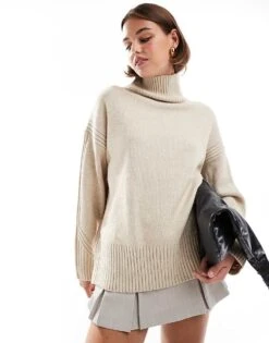 New Look Oversized Stand Neck Jumper In Cream For Women