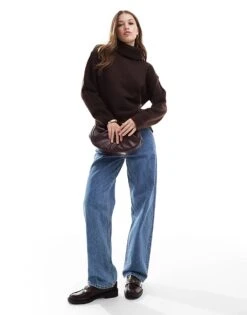 New Look Roll Neck Jumper In Brown For Women