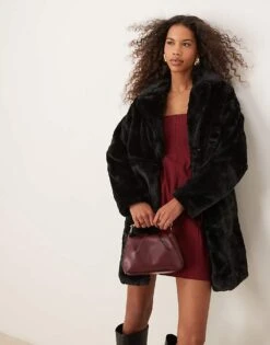 New Look Faux Fur Coat In Black For Women