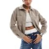New Look Cropped Knitted Shacket In Mink For Women Beige