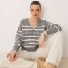 New Look Button Down Cardigan In Grey Stripe For Women