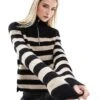 New Look Half Zip Stripe Jumper In Black For Women