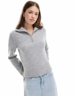 New Look Half Zip Jumper In Grey For Women