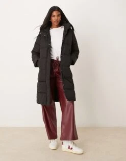 New Look Puffer Longline Coat In Black For Women