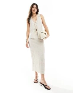 New Look Co-ord Crinkle Midi Set In Cream