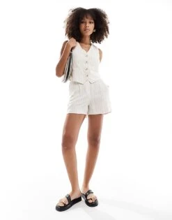 New Look Pinstripe Co-ord In Off White