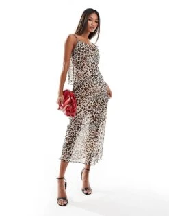 New Look Chiffon Leopard Co-ord In Brown
