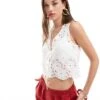 New Look Broderie Tie Front Waistcoat In White For Women