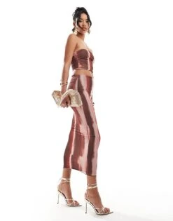 New Look Mesh Ombre Stripe Skirt In Orange Print For Women Burnt Orange