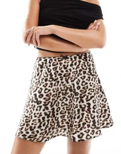 New Look Satin Mini Skirt In Leopard For Women Brown