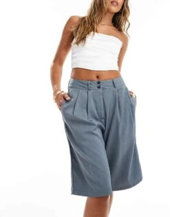 New Look Tailored Knee Length Shorts In Grey For Women