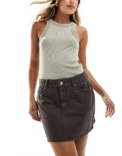 New Look Denim Skirt In Chocolate For Women Brown