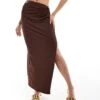 New Look Slinky Knot Side Skirt Co-ord In Brown