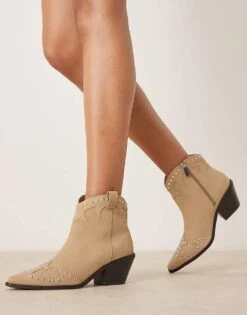 New Look Suedette Buckle Western Boot In Tan For Women