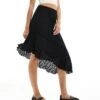 New Look Asymmetric Midi Lace Skirt In Black For Women