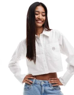New Look Cropped Poplin Shirt In White For Women