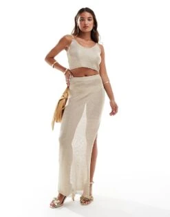 New Look Metallic Skirt Co-ord In Gold