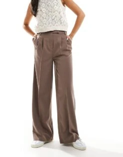 New Look Wide Leg Tailored Trousers In Mink For Women Brown