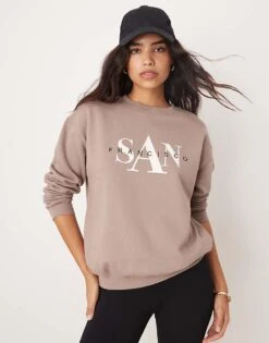 New Look New York Slogan Jumper In Light Brown For Women