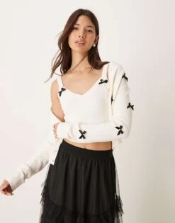 New Look Co-ord Fluffy Bow Vest In Cream For Women