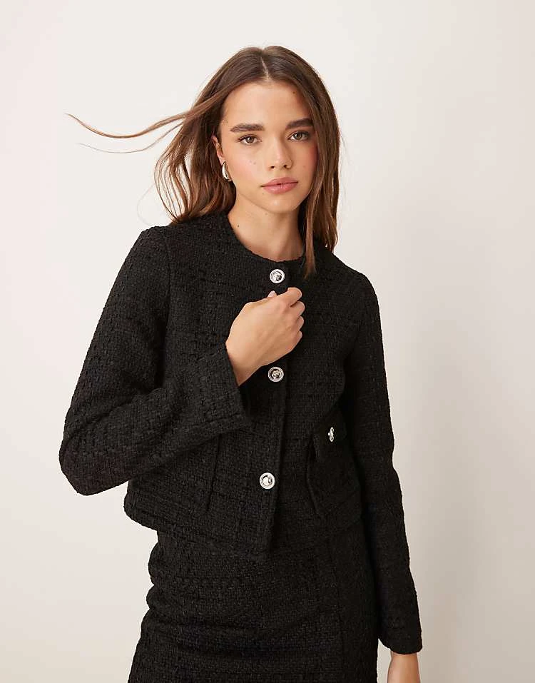 New Look Boucle Cropped Jacket & Mini Skirt Co-ord In Black - Image 3