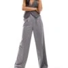 New Look Wide Leg Tailored Trousers In Light Grey For Women