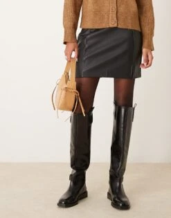 New Look A-line Leather-look Mini Skirt In Black For Women
