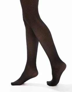 New Look Diamond Stitch Tights In Black For Women