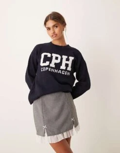 New Look Copenhagen Slogan Jumper In Navy For Women