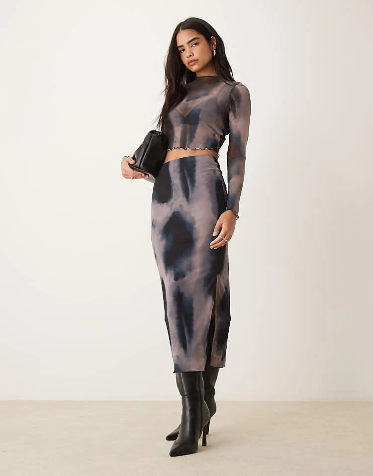 New Look Mesh Skirt Co-ord Blue Pattern