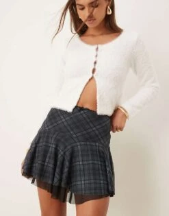 New Look Mesh Mini Skirt In Blue Check For Women Mid Blue