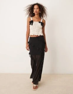 New Look Chiffon Ruffle Maxi Skirt In Black For Women