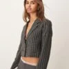 New Look Cropped Blazer In Grey Pinstripe For Women