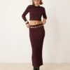New Look Co-ord Texture Midi Skirt In Burgundy For Women