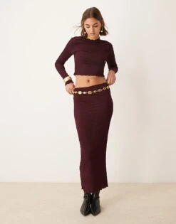 New Look Co-ord Texture Midi Skirt In Burgundy For Women