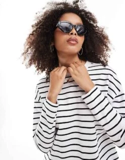 New Look Long Sleeve Boxy Tee In Black Stripe For Women