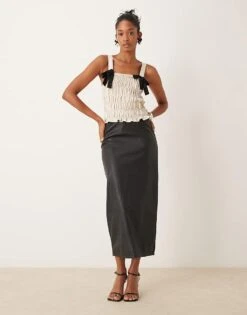 New Look PU Pencil Midi Skirt In Black For Women