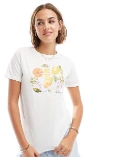 New Look Fruit Print T-shirt In White For Women
