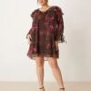 New Look Plus New Look Curve Ruffle Mini Dress In Brown Floral For Women