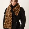 New Look Faux Fur Scarf In Leopard Print For Women Brown