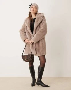 New Look Faux Fur Coat In Mink For Women Beige