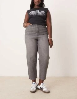 New Look Plus New Look Curve Mom Jeans In Dark Grey For Women Charcoal