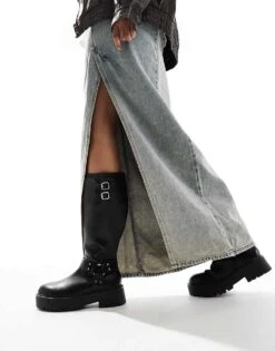 New Look Chunky Biker Boot In Black For Women