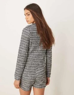 New Look Boucle Cardigan & Short Co-ord In Black