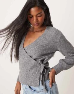 New Look Wrap Jumper In Grey For Women
