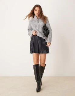 New Look Pinstripe Box Pleat Mini Skirt In Navy For Women