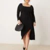 New Look Plus New Look Curve Long Sleeve Knot Front Midi Dress In Black For Women 01-black | 1