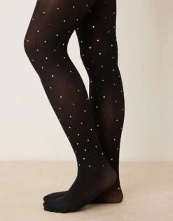 New Look Diamante Tights In Black For Women