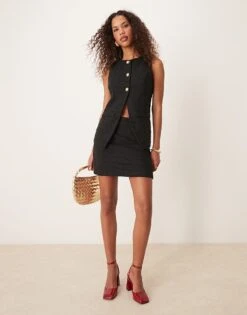 New Look Boucle Waistcoat & Mini Skirt Co-ord In Black